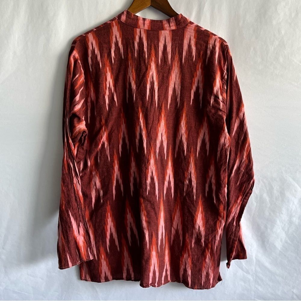 Red Boho Printed Long Sleeve Button Front Top - Picture 5 of 9